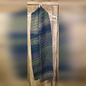 Handmade Long  Knit Scarf in Navy, Green and Purple